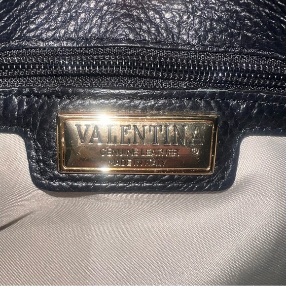 Valentina Triple Compartment Black Leather Shoulder Bag Tan Details - Picture 9 of 12